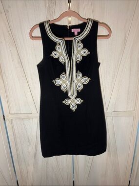 Lilly Pulitzer Black Mini Dress with Gold & White Embellishment